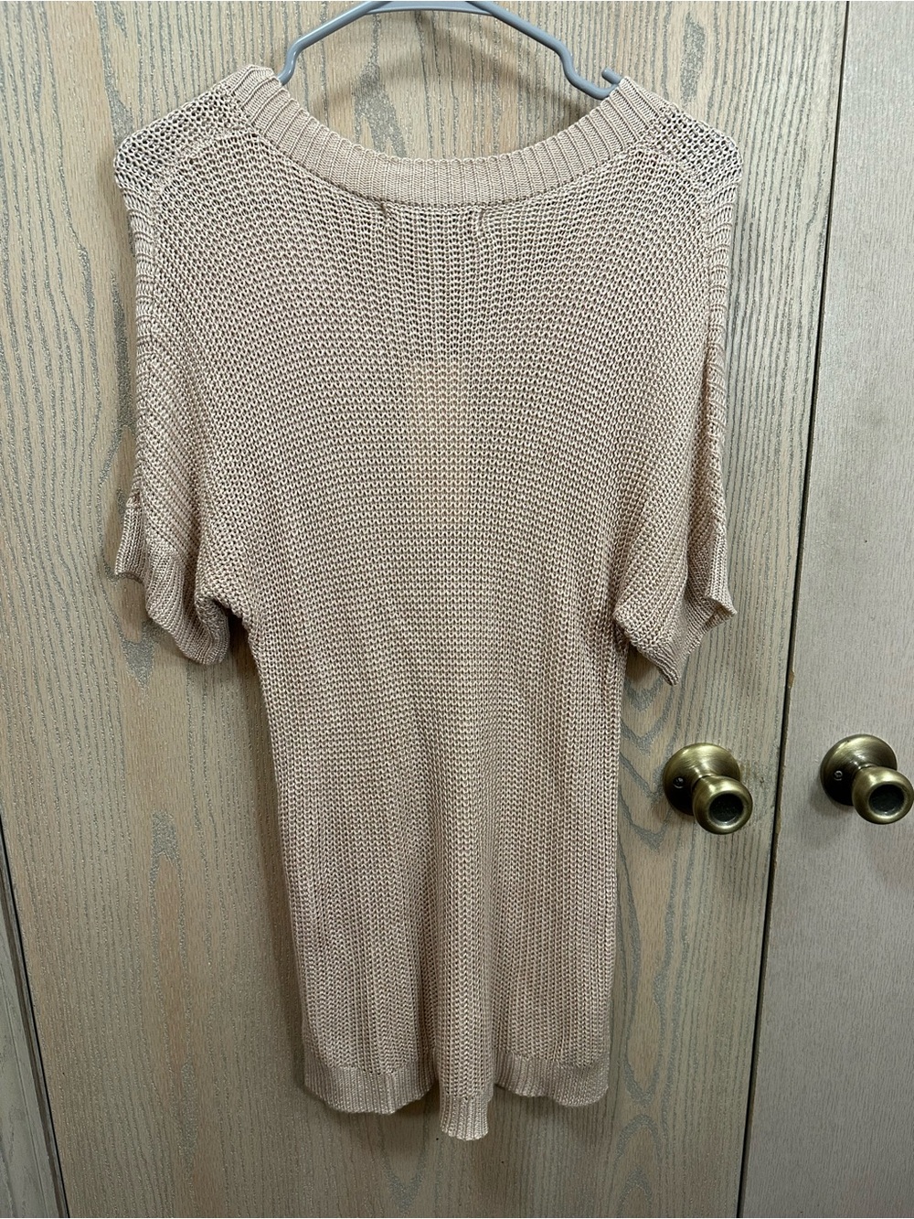 Beige Short Sleeve V Neck Knit Sweater Tunic Medium - Picture 6 of 8